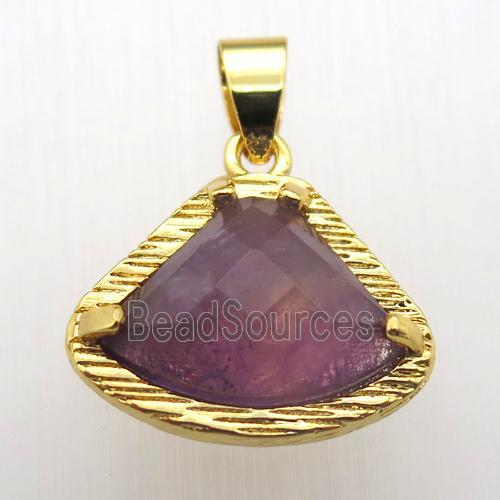 amethyst fan pendant, gold plated