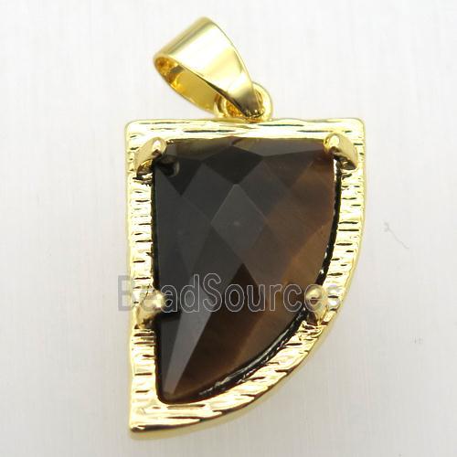 tiger eye stone horn pendant, gold plated