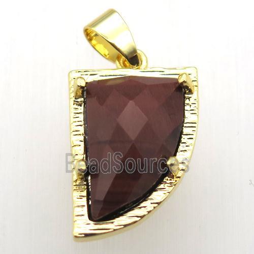 red tiger eye stone horn pendant, gold plated