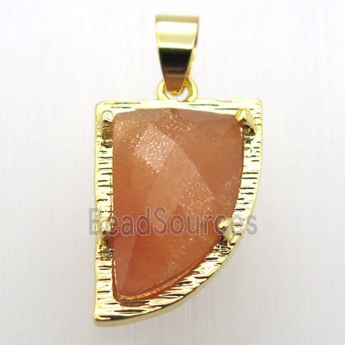 peach sunstone horn pendant, gold plated