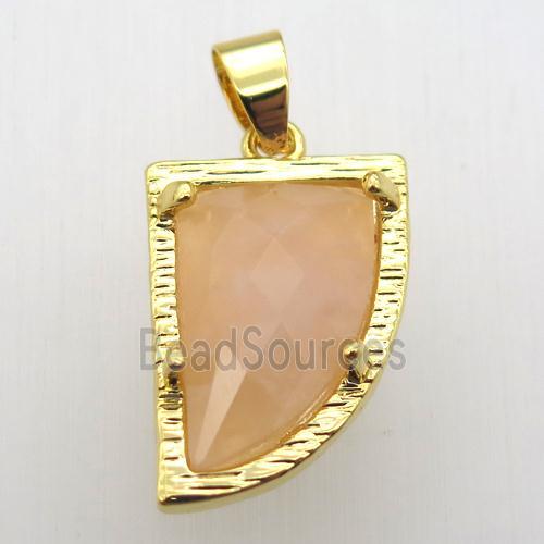 rose quartz horn pendant, gold plated