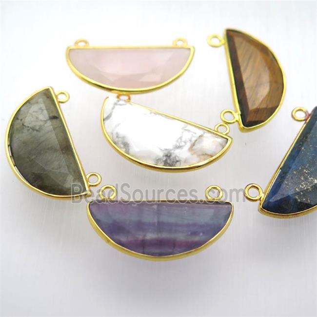 mix gemstone moon pendant, gold plated