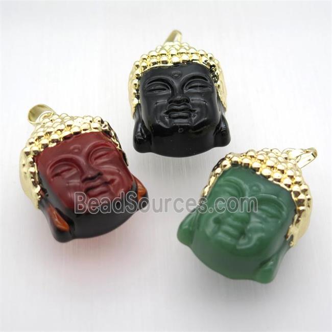 lampwork glass Buddha pendant, gold plated, mix color