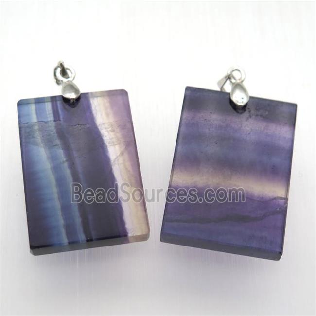 Fluorite rectangle pendant, platinum plated