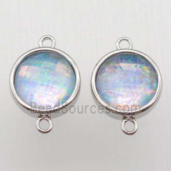 Fire Opal circle connector, synthetic, platinum plated