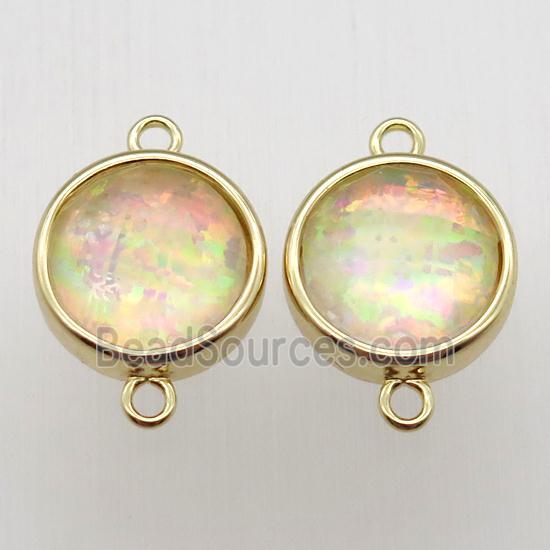 yellow Fire Opal circle connector, synthetic, gold plated