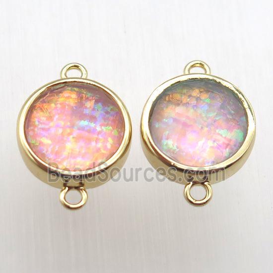 Fire Opal circle connector, synthetic, gold plated