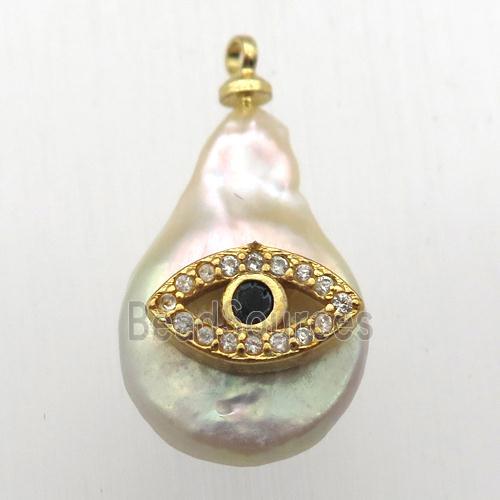 Natural pearl pendant with zircon, eye