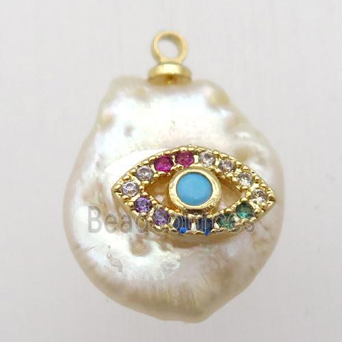 Natural pearl pendant with zircon, eye