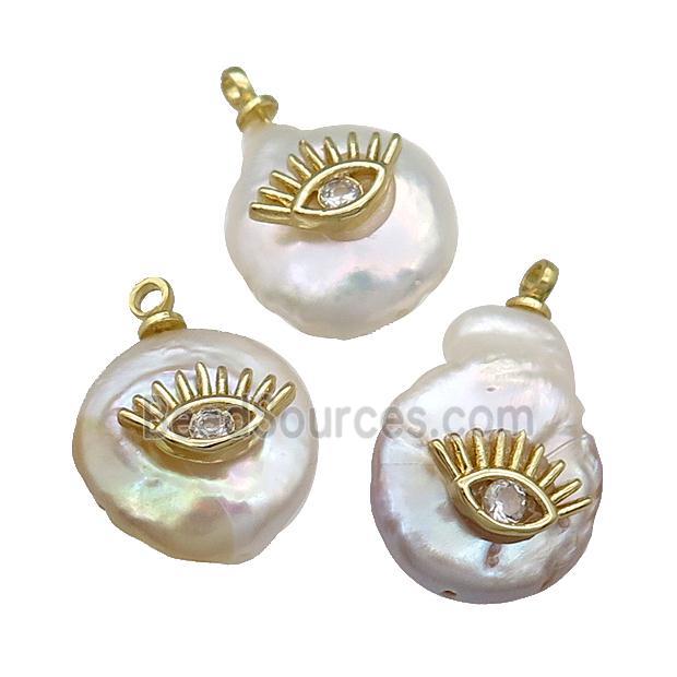 Natural pearl pendant with zircon, eye