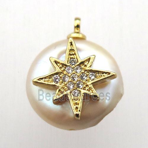 Natural pearl pendant with zircon, northstar