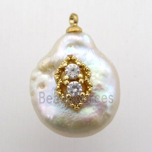 Natural pearl pendant with zircon