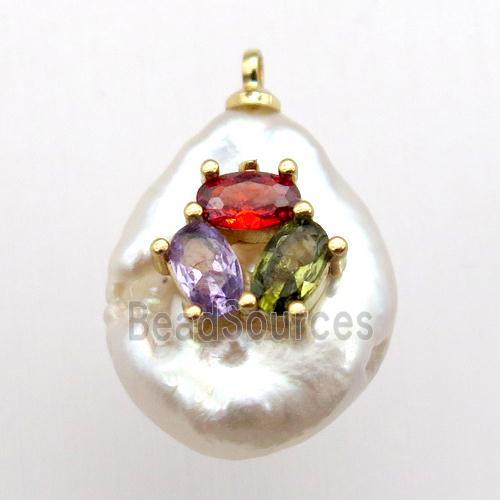 Natural pearl pendant with zircon