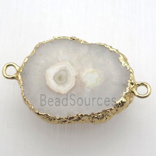 white solar quartz Druzy connector, freeform, gold plated