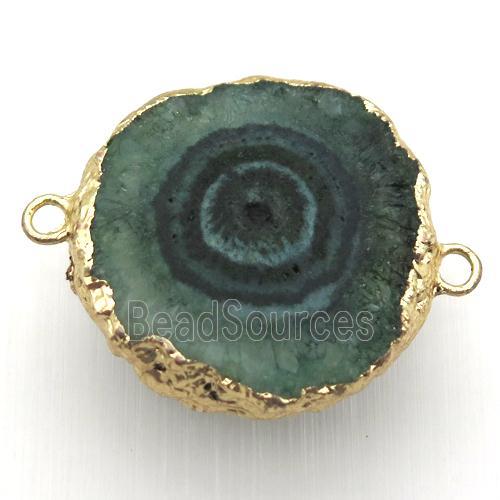 green solar quartz Druzy connector, freeform, gold plated