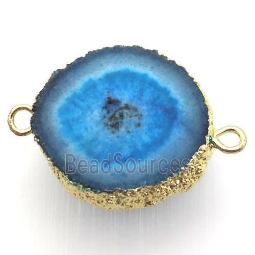 blue solar quartz Druzy connector, freeform, gold plated