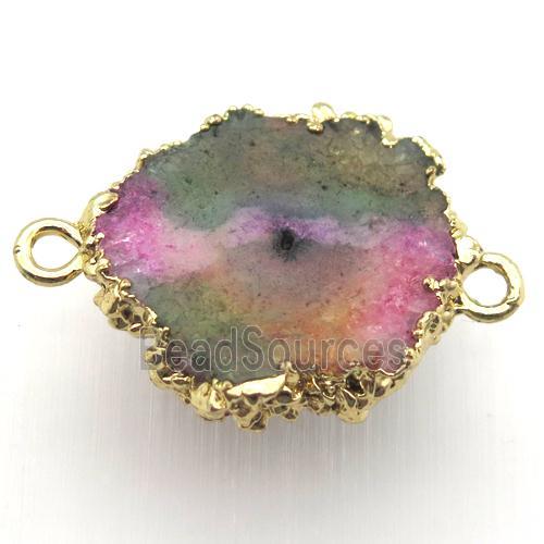 rainbow solar quartz Druzy connector, freeform, gold plated