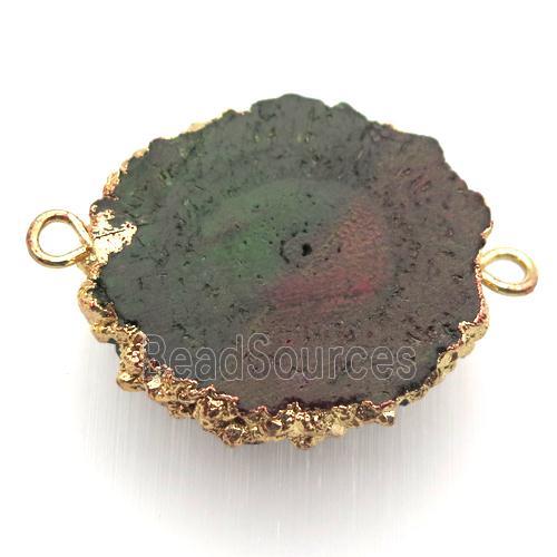 multicolor solar quartz Druzy connector, freeform, gold plated