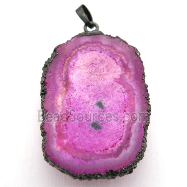 hotpink solar quartz Druzy pendant, freeform, Antique red