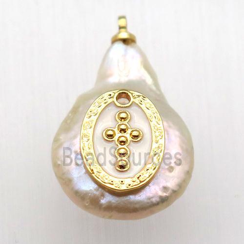 Natural pearl pendant with cross