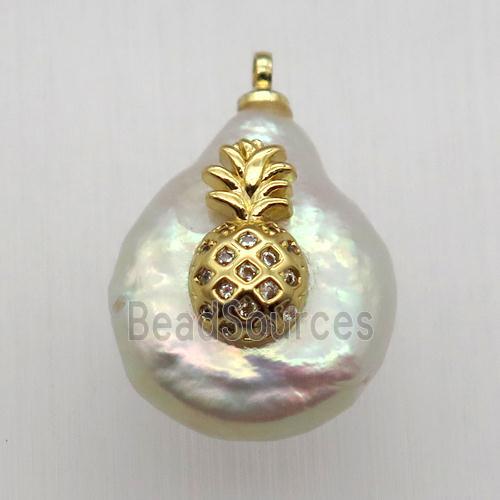 Natural pearl pendant with zircon, pineapple