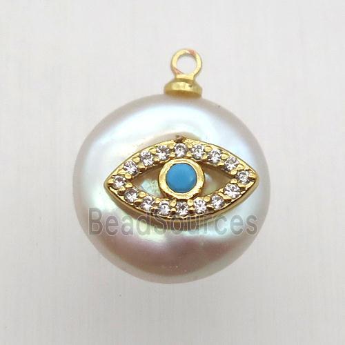 Natural pearl pendant with zircon, eye