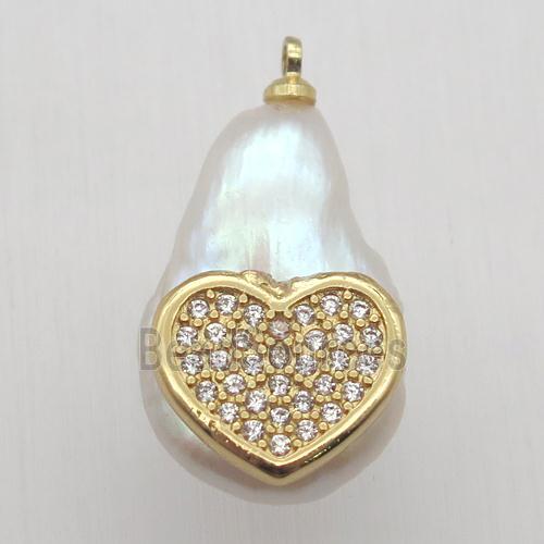 Natural pearl pendant with zircon, heart