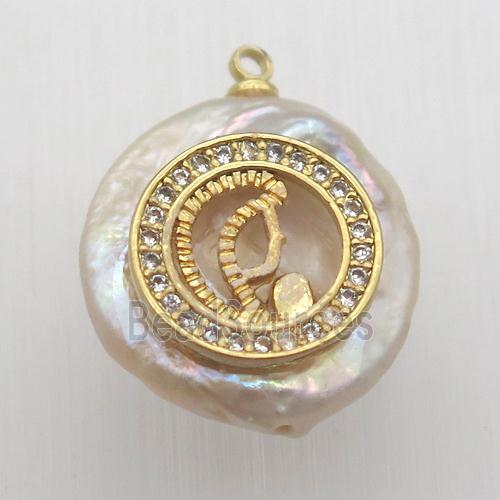 Natural pearl pendant with zircon