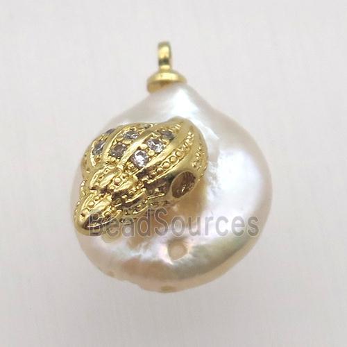 Natural pearl pendant with zircon, conch