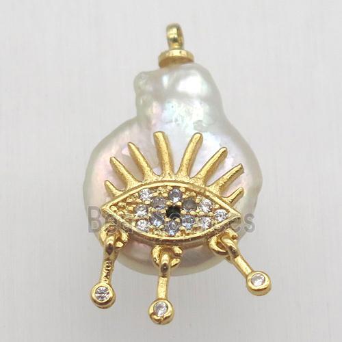 Natural pearl pendant with zircon, eye