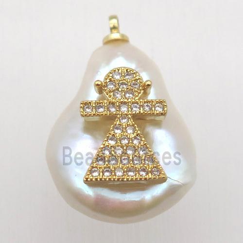 Natural pearl pendant with zircon, girl