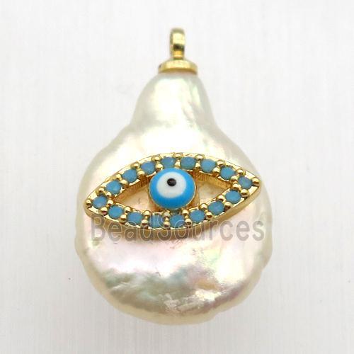 Natural pearl pendant with zircon, evil eye