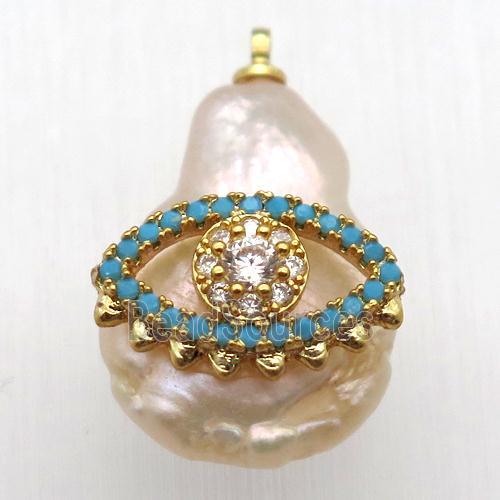 Natural pearl pendant with zircon, eye