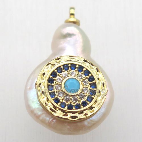 Natural pearl pendant with zircon, eye