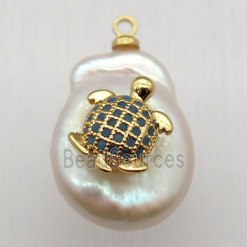 Natural pearl pendant with zircon, tortoise