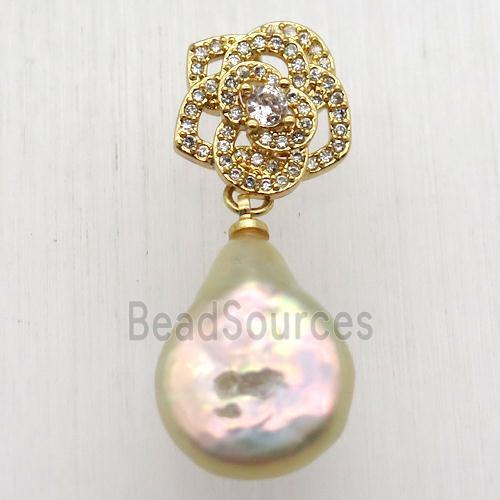 Natural pearl pendant with zircon