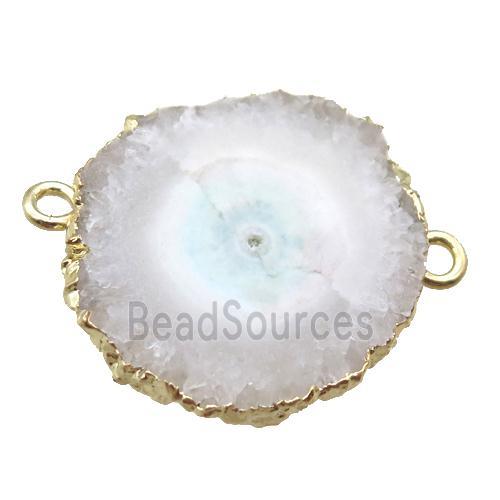 white Solar Quartz Druzy slab connector, freeform, gold plated