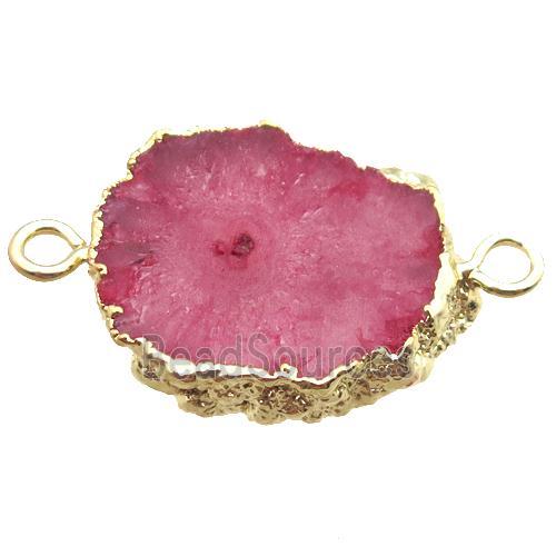 red Solar Quartz Druzy slab connector, freeform, gold plated