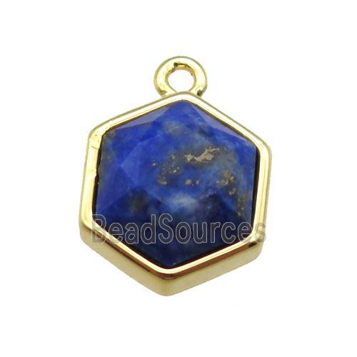 blue Lapis hexagon pendant, gold plated