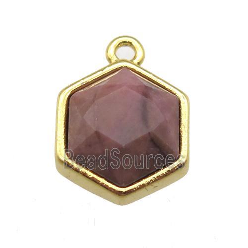 Rhodonite hexagon pendant, gold plated