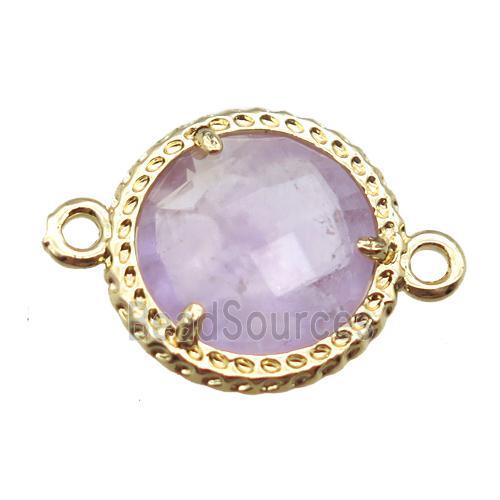 purple Amethyst circle connector, gold plated