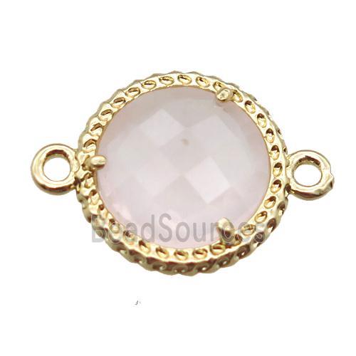 Rose Quartz circle connector, gold plated