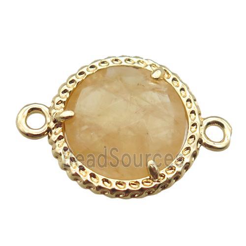 yellow Citrine circle connector, gold plated