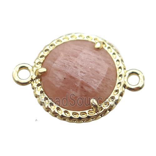 strawberry quartz circle connector, gold plated