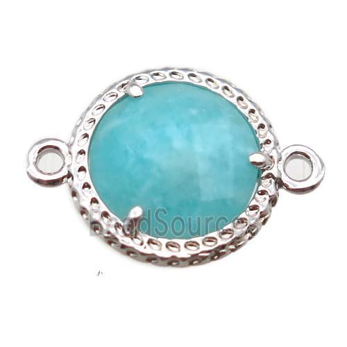 green Amazonite circle connector, platinum plated