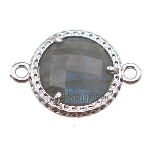 Labradorite circle connector, platinum plated