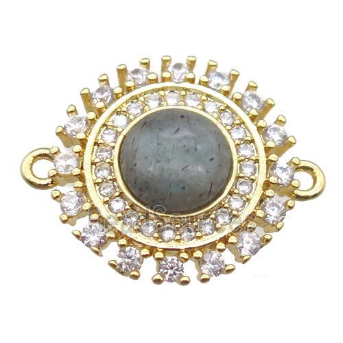 labradorite circle connector pave zircon, gold plated