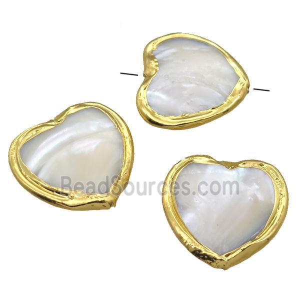 Mother of Pearl beads, heart, gold plated