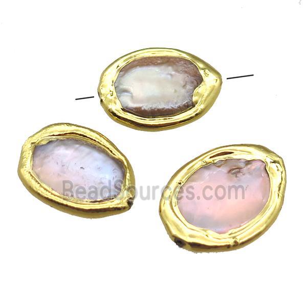 natural pearl beads, oval, gold plated