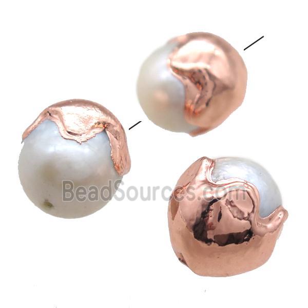 natural pearl beads, round, rose gold